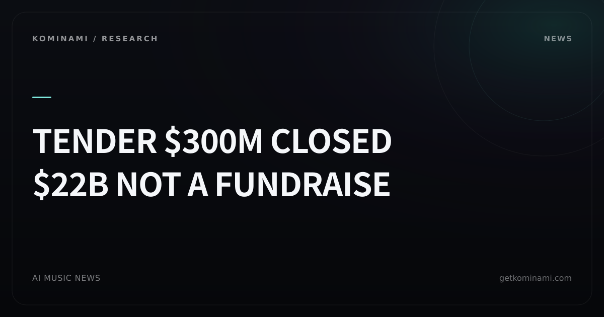 Employee tender of $300M closes at $22B, double February (music-AI competitor watch). ElevenLabs; not a company fundraising round