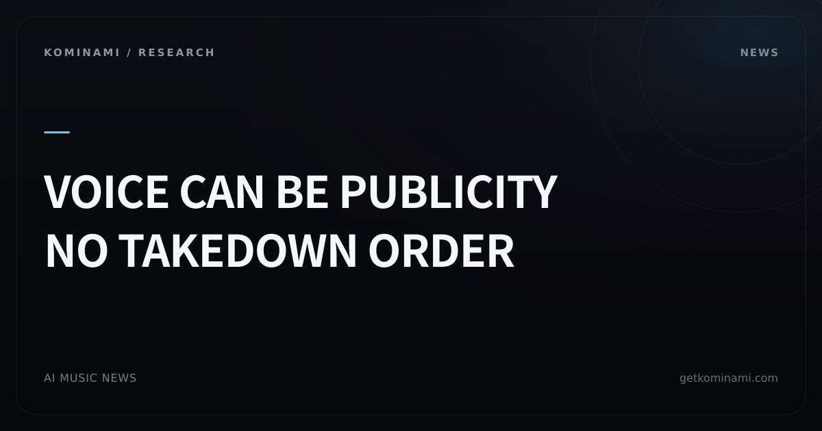 Tokyo court says a human voice can fall under publicity rights (JP vocal and AI-clone commercial uploads). Takedown dismissed; infringement not decided