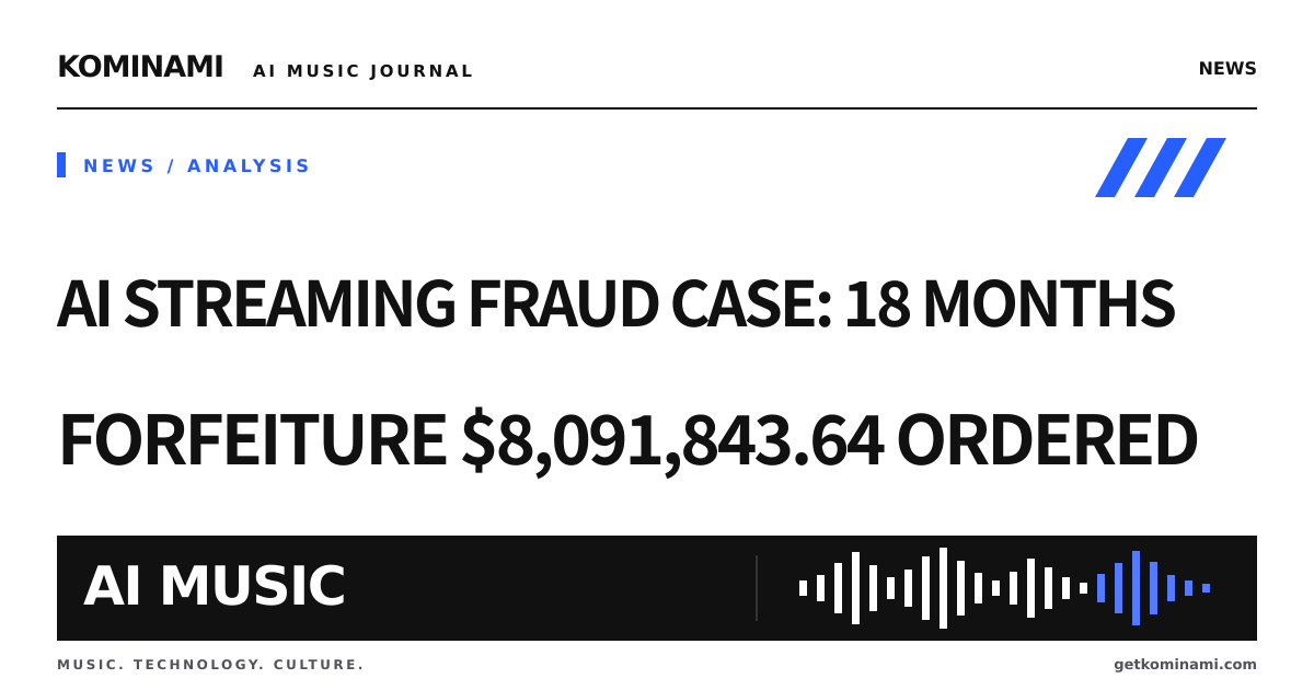 AI-song bot streams draw 18 months in prison. The sentence matters for distributors and royalty splits (first U.S. criminal streaming-fraud term)